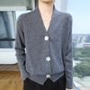 Autumn and Winter Wool Sweater Long-sleeved V-neck Casual Cardigan Women's Loose and Thin Jacket Top