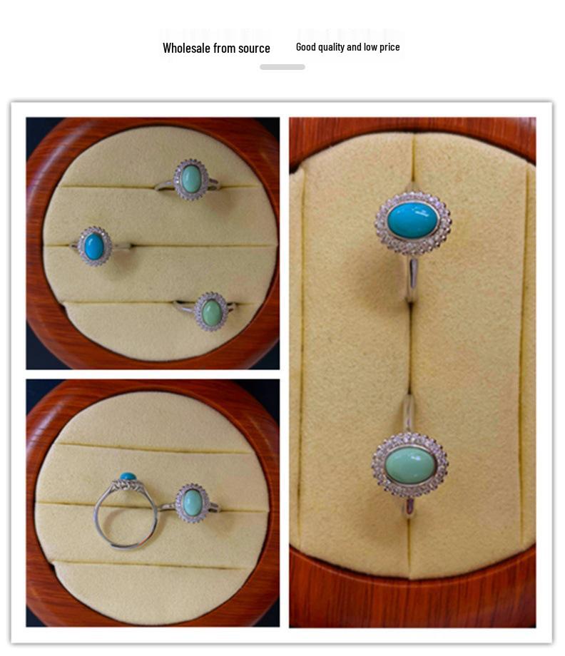 Pierścionek ze srebra S925 z naturalnym kaboszonem turkusu Hubei - Elegancki design w stylu light luxury