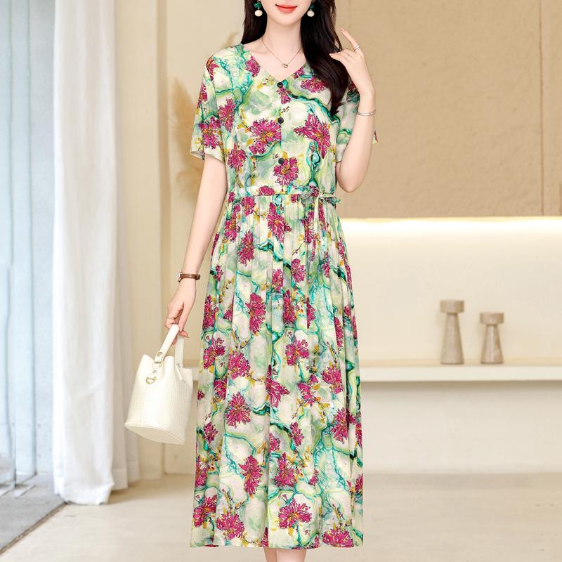 

Women s Plus Size Vintage Floral Dress, Short Sleeve Loose Maxi Dress (XL-5XL) 5XL