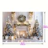 Winter Wonderland Christmas Backdrop Elegant White Fireplace Scene with Gift Tree Wreaths Party Decorations