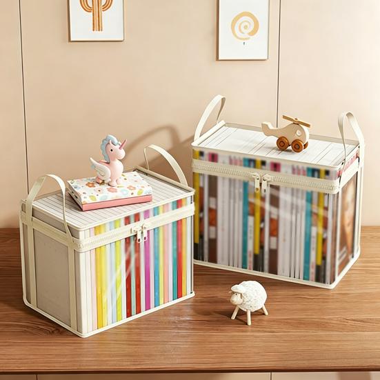 Transparent Clothes Storage Bag, with Sturdy Handles, Durable Plastic Visibility Book Organizer, Moisture-proof Toys Container for Playroom Study Room