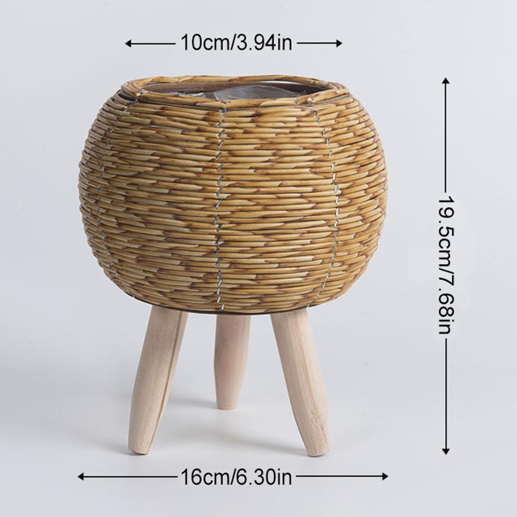 Rattan Flower Basket Stand Wooden Legs Triangle Plant Holder Desktop Rattan Weaving Multipurpose Storage for Succulents Plants