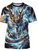Dragon King Pattern T-shirt Short Sleeved 3D Printed Round Neck Shirt Exaggerated Designer Party Summer Casual Clothing