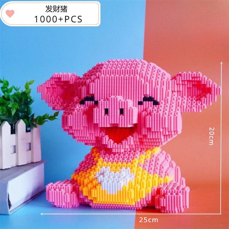 3D Model DIY Mini Diamond Blocks Bricks Building Animal World Pink Smile Pig Piggy Sit Pet Doll Toy for Children Gift