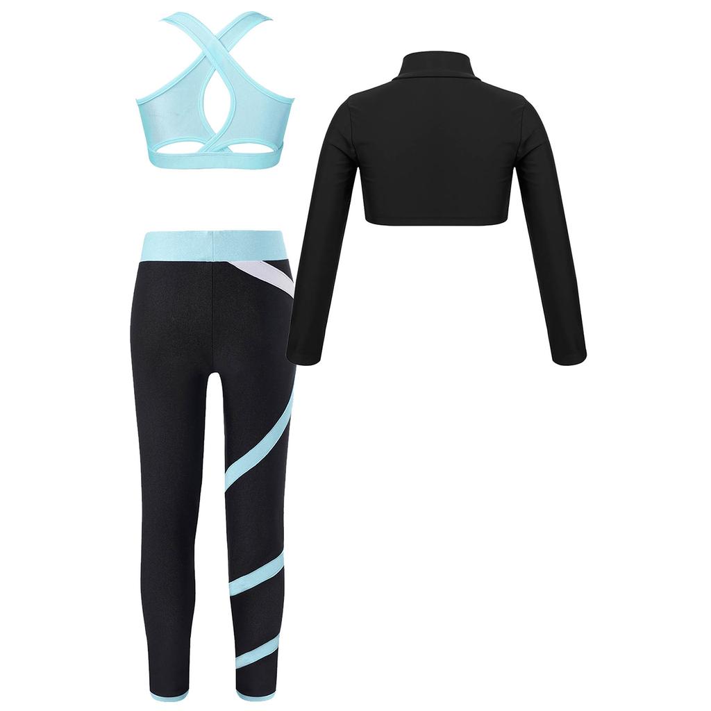 Girls Athletic Leggings Yoga Pants Sleeveless Crop Tank Tops for Kids Workout Cheer Dance