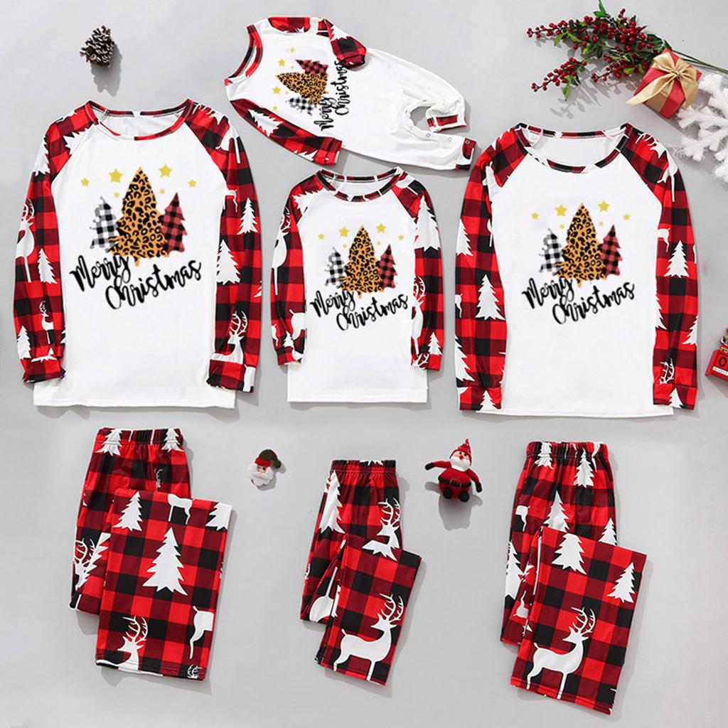 Men's Christmas Plaid Print Family Matching Long-Sleeved Top + Pants Set