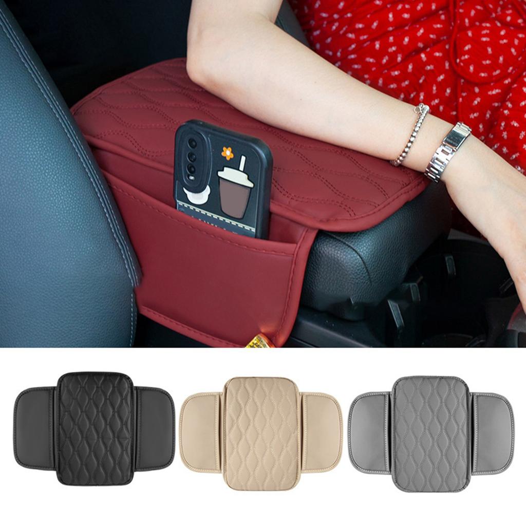 Automotive Interior Accessories Car Center Console Leather Armrest Cover Cushion with 2 Storage Bags Quick Installation