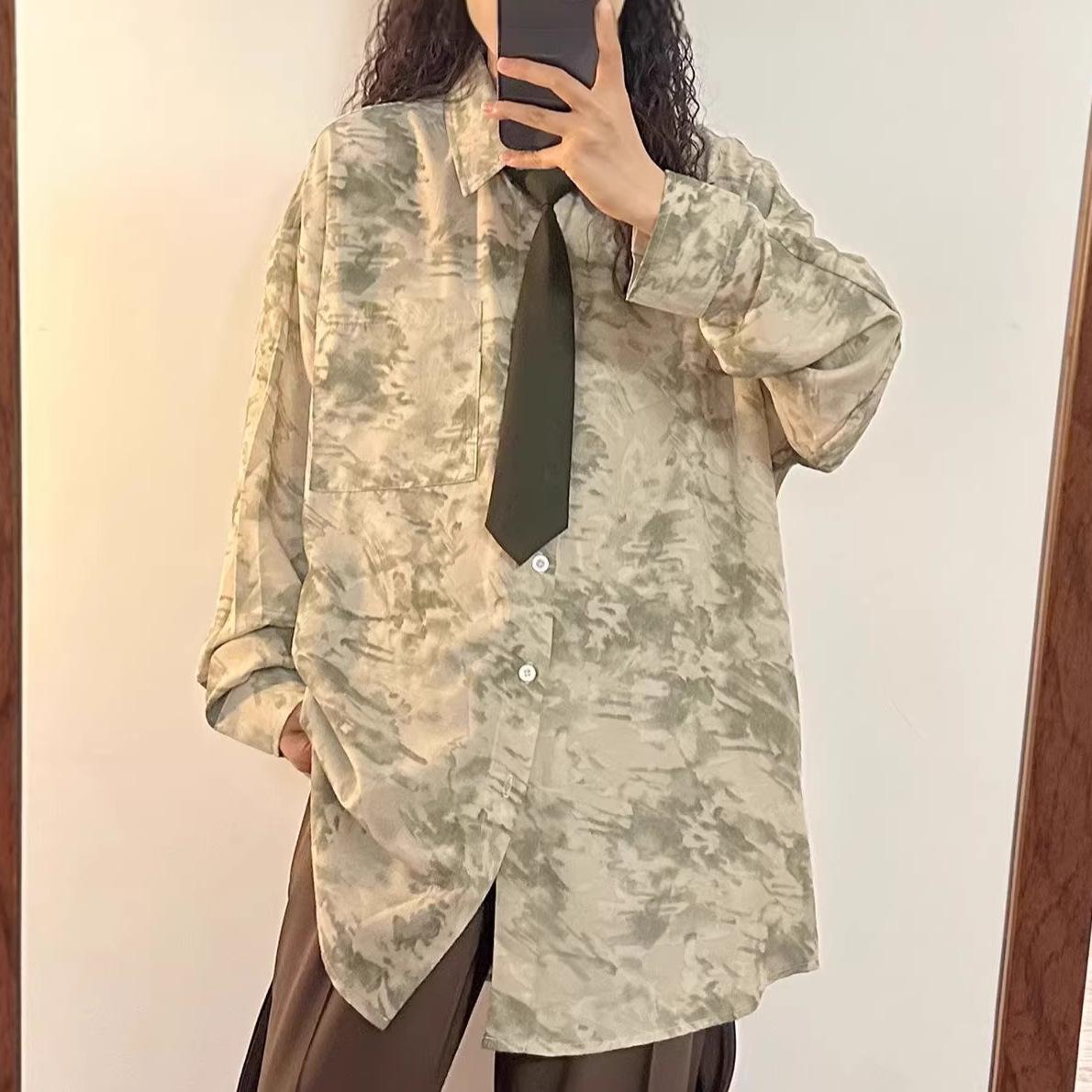 Unisex Tie-Dye Long-Sleeve Jacket: Retro Hong Kong Style, Loose Casual Workwear for Spring & Autumn One Size