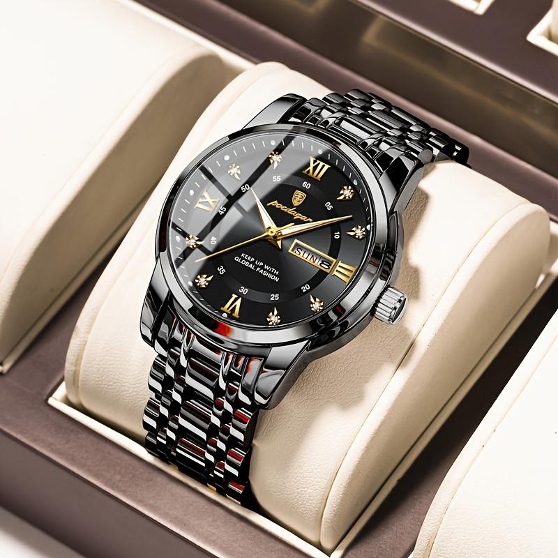 2026 New Arrival Men's Quartz Watch, Stainless Steel Silver Blue Green Black Dial Waterproof Luminous Dual Calendar Business Wristwatch