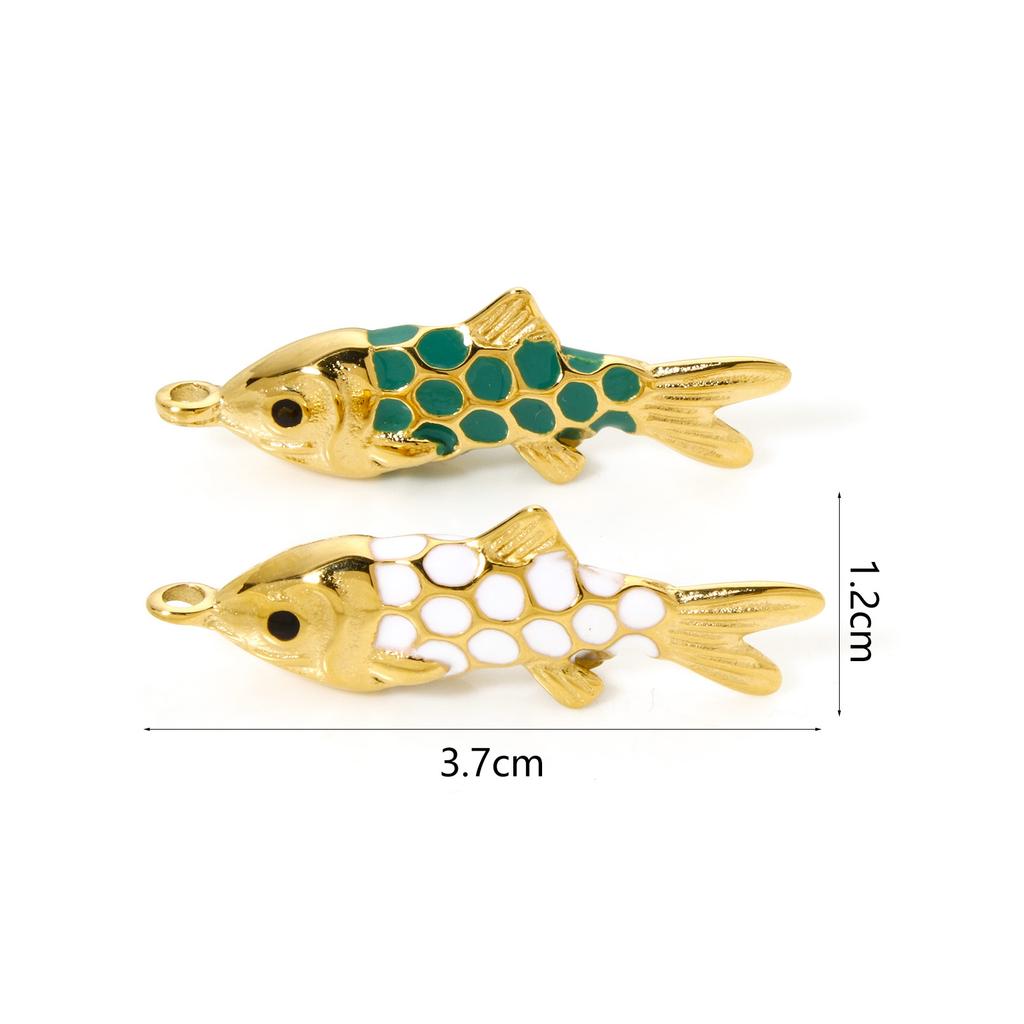 1 Piece 304 Stainless Steel Ocean Fish Pendant 14K Gold Plated Enamel Charms For DIY Jewelry Making 3.7cm X 1.2cm