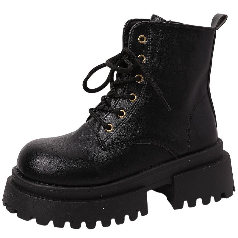 Retro versatile platform Martin boots women's autumn and winter fashion small short boots patent leather heightening locomotive boots