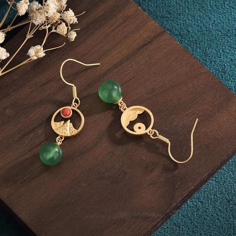 2022 Trendy Agate & Jade 925 Silver Dangle Stud Earrings