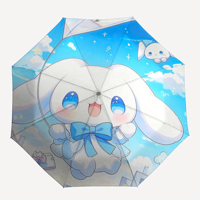 1pc Cloudy Friends: Cute Kawaii Cloud Umbrella with Blue Bow - Automatic Opening & Closing, Foldable Design, Ideal for Fans, Travelers, Everyday Use,