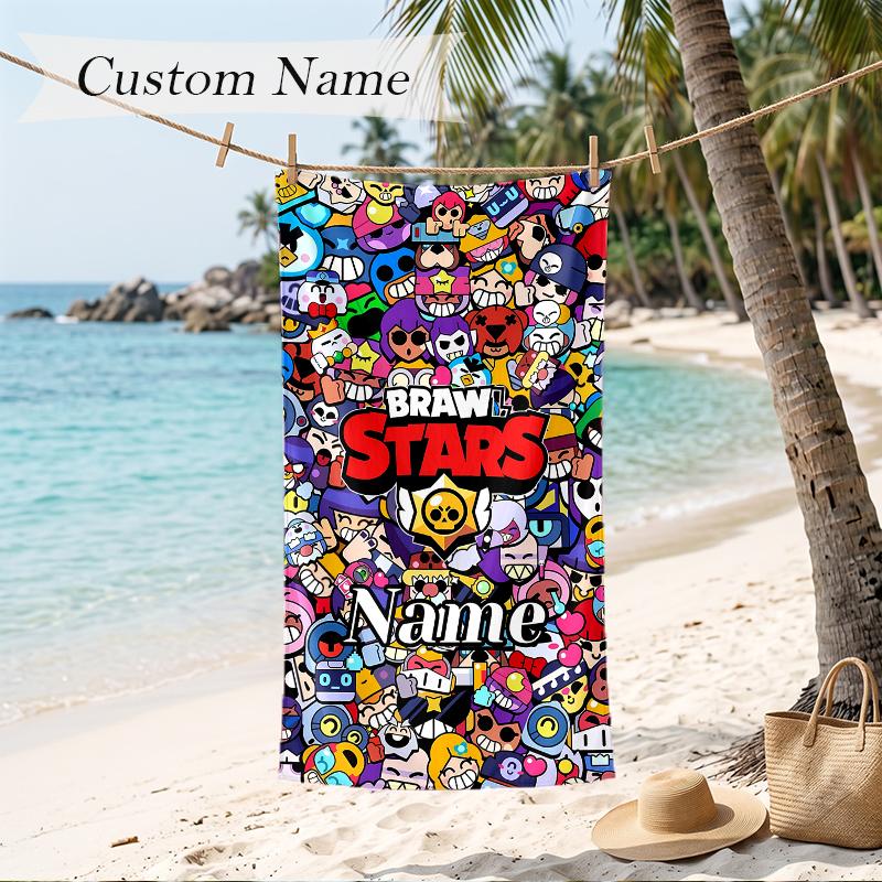 Brawl Stars Custom Name Printed Beach Towel Personalized Soft Towel For Swimming Beach Travel