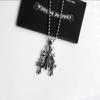 Chrome Hearts Gothic Forest Cross Pendant Necklace - Men's Retro Thai Silver Round Bead Necklace