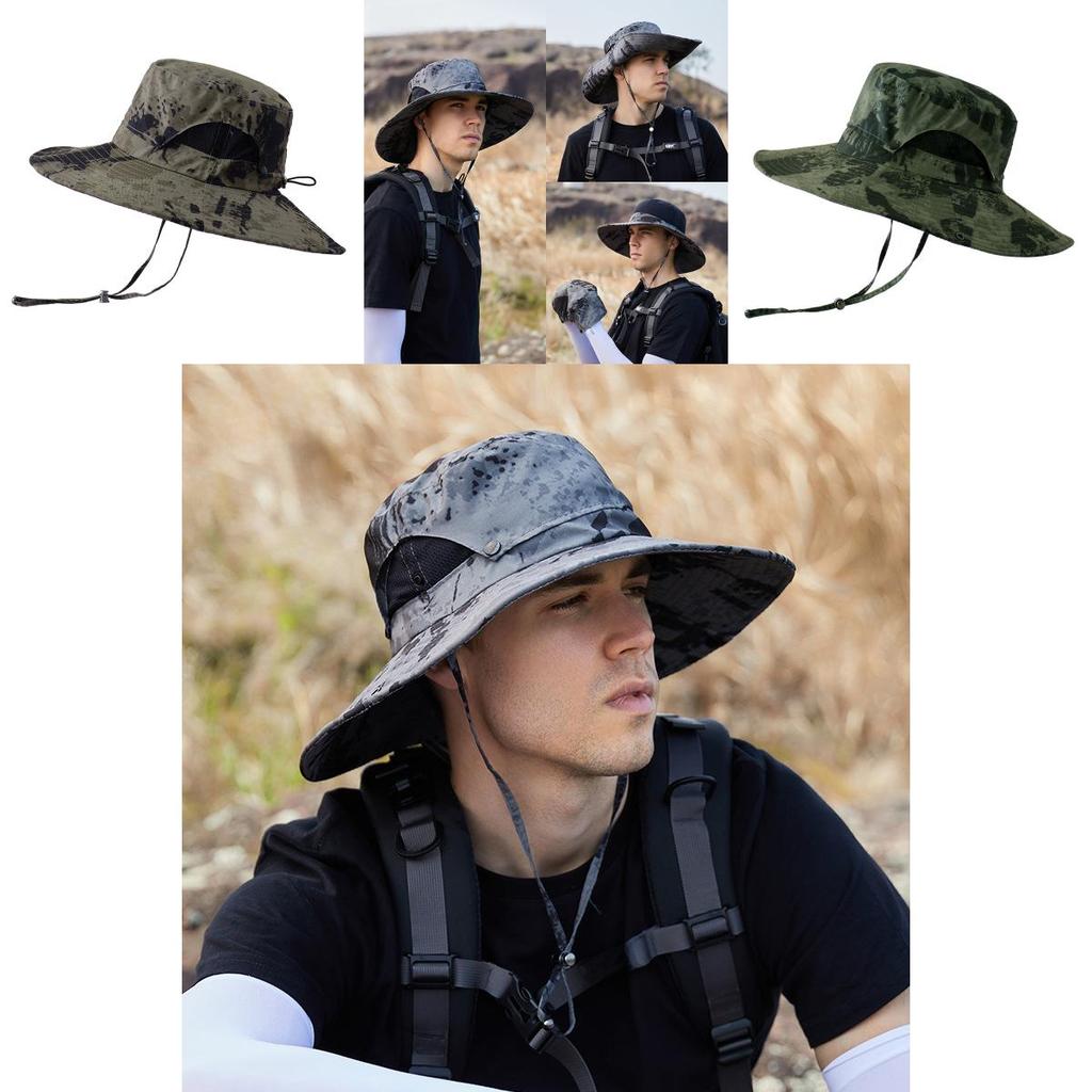 Camouflage Fishermans Hat Summer Outdoor Sun Protection With Wide Brim For Men