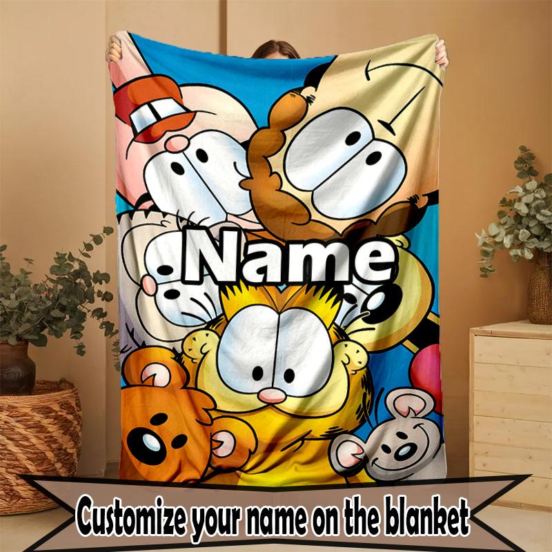 Custom Name Personalized Garfield Print Blanket, Home Decor, Bedroom, Sofa, Camping, Couch, Gifts for Birthday Christmas