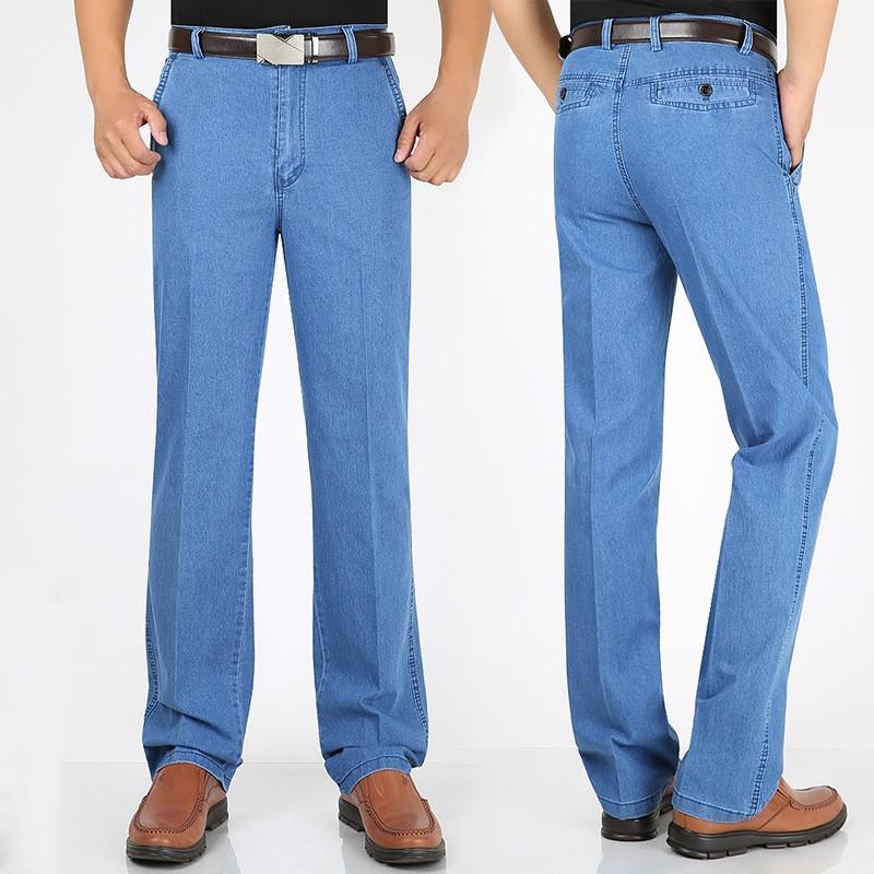 

Men s Spring and Fall High-waisted Elastic Plus Size Jeans Middle-aged and Elderly Loose Straight Casual Pants 28 світло-синій колір