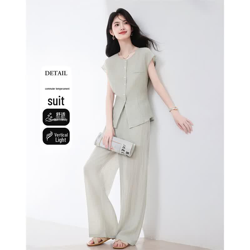 

Women s Linen Blend Sleeveless Top and Pants Set XL