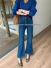 2025 Korean Style High-End Petite Micro-Flare Jeans with Fishbone Hem
