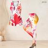 Women Plus Size Two Piece Set Scoop Neck Sleeveless Tank Top Fitted Floral Printed Pants Orange Blue Off White