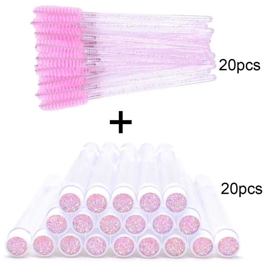 20Pcs Eyelash Brush With 20Pcs Containers Dust-proof Tube Reusable Eye Lash Mascara Wands Replaceable Makeup Applicators Tools