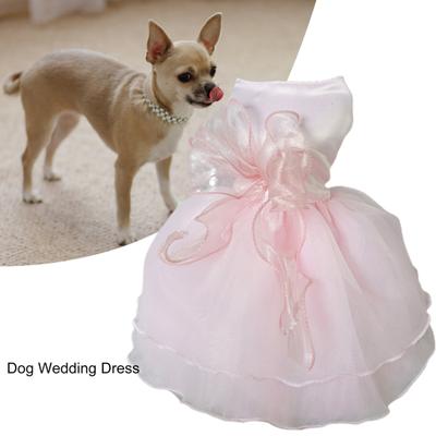 Pet Dress Lace Stitching Big Bow Sleeveless Fastener Tape Organza Dog Wedding Dress Puppy Clothes Pet Supplies