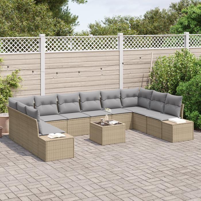 VidaXL Ensemble de Canapé de Jardin 11 Pièces avec Coussins en Rattan Poly Noir 3347250