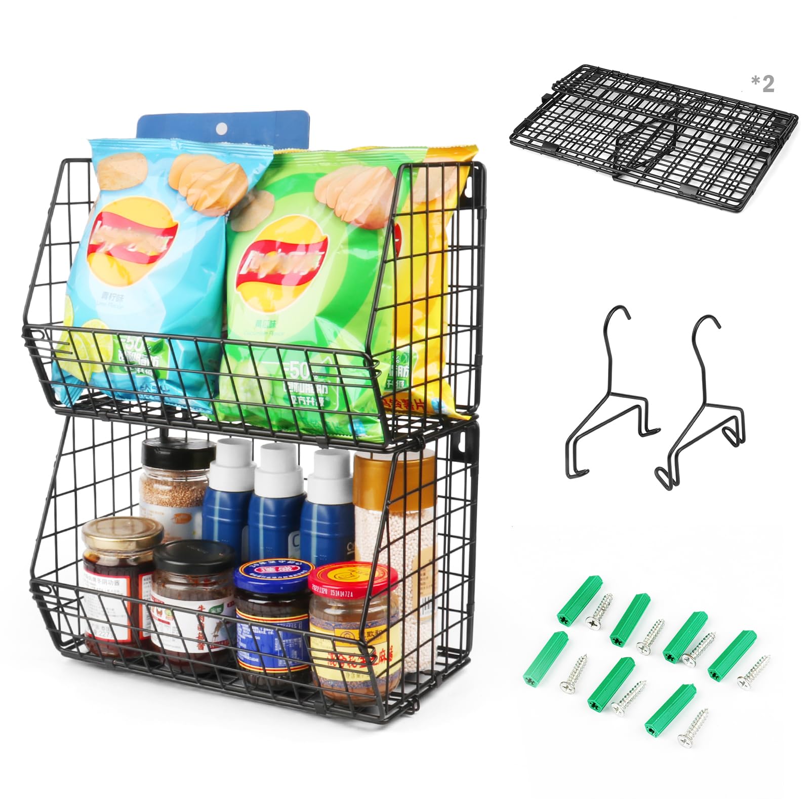 

Fenghome Hanging Wire Baskets, Foldable, Hanging Storage Baskets, Hanging Shelves, Large Capacity, Vegetable Baskets, Breathable, Hanging Rack, Multi-