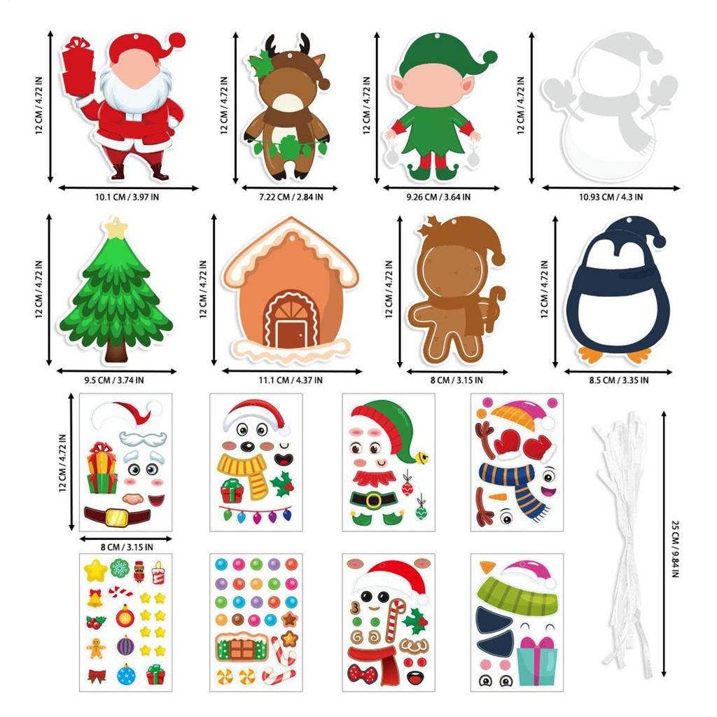72pcs DIY Christmas Tree Decoration Set Homemade 2D Christmas-theme Ornament Craft With Stickers For Kids Adults Tree Holiday
