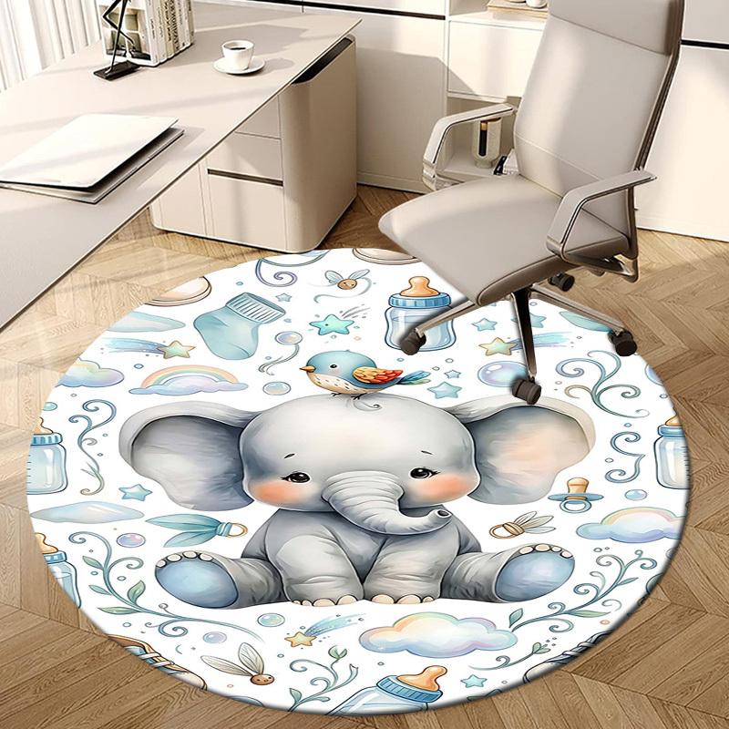 1PC Elephant Bird Non-Slip Floor Round carpet, Office, family, bedroom, Large Area Rug Indoor Rugs, Durable Polyester-L0373