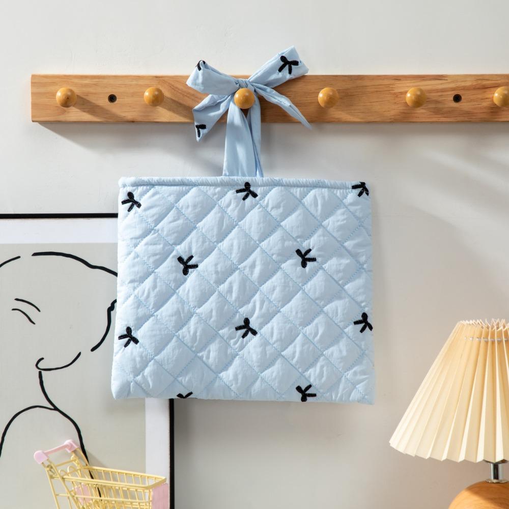 

Portable Quilted Makeup Bag Bow Knot Floral Large Capacity Toiletry Bag Drawstring Cosmetic Pouch Travel синий