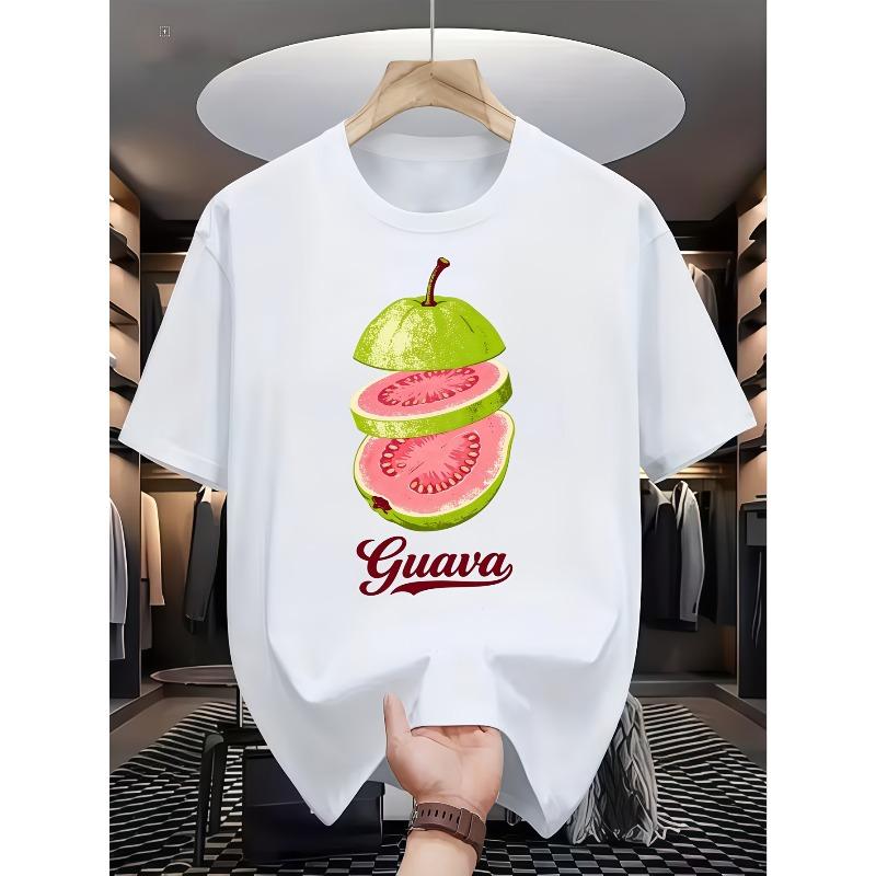 Men S Summer Tropical Fruit Guava T-Shirt, Comfortable And Skin-Friendly Loose Fit, Versatile American Retro Style Top S белый