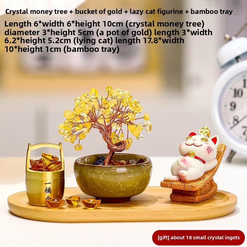Laywin Fortune-Bringing Cat Home Decoration Item - Natural Yellow Crystal Tree - Tree of Wealth - Cat Desktop Decorative Item