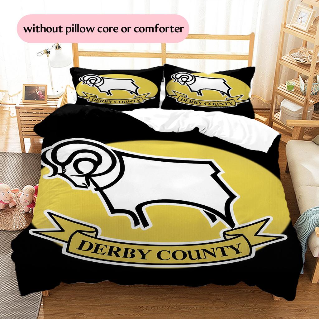 Fotbalový klub Derby County Vzorovaná sada povlečení a přikrývky Domácí dekorace Dárek (1 * povlak na peřinu + 2 * povlak na polštář bez jádra)