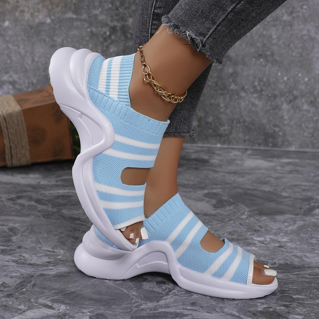 Fashion Women Sandals Summer New Thick Bottom Round Head Shoes Mesh Matching Color Slippers Casual Comfortable Light Breathable Sandals