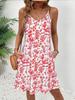 Summer new European and American printed suspender dress holiday style V-neck A-shaped skirt fashion beach skirt