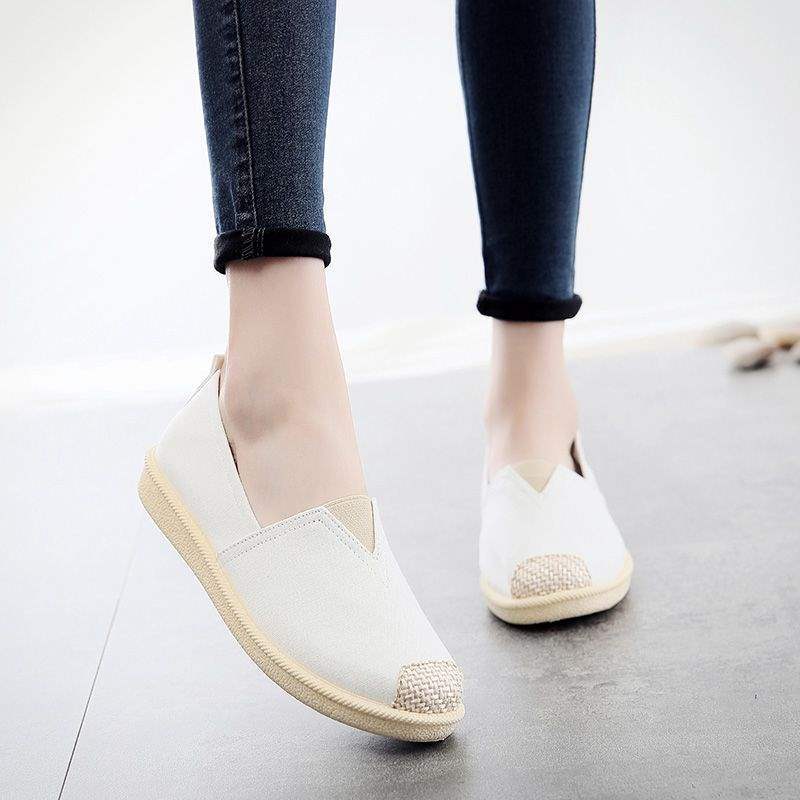 Canvas shoes spring breathable flat-bottomed one-pedal cartoon cloth shoes