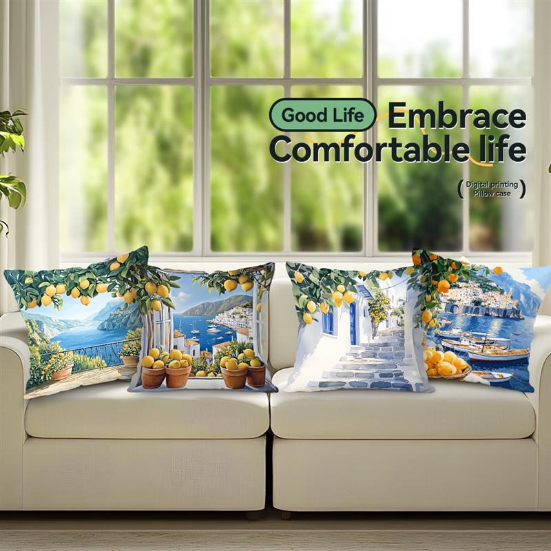 Home Decor Lemon & Coastal Scenes Pillow for Home Decor Pattern Cushion Cover Suitable for Sofa Bedroom Car Pillow Cover