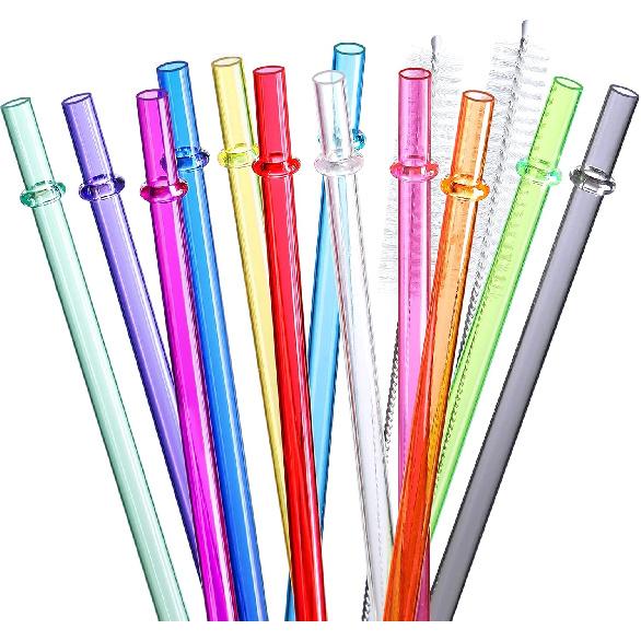24 PCS, Reble Straws with 4 Brushes, 10.5" Long Tritan Hard Plastic Straws, 12 Colors Translucent Replacement Drinking for 16OZ-32 OZ Tumblers, Cups,