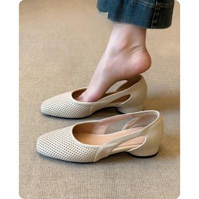 Cold Single Shoes Women's Hollowed-out Croquet Retro Shallow Breathable Shoes