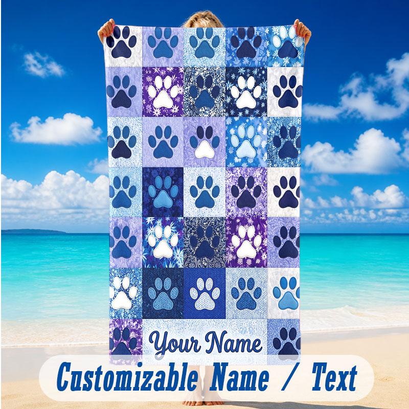 Dog Theme Beach Towel Personalized Custom Name & Text Soft Quick Dry Beach Towel for Swimming Travel