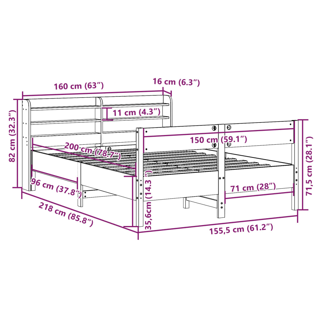 Solid Wood Bed without Mattress Wax Brown 150 x 200 cm Pine Wood