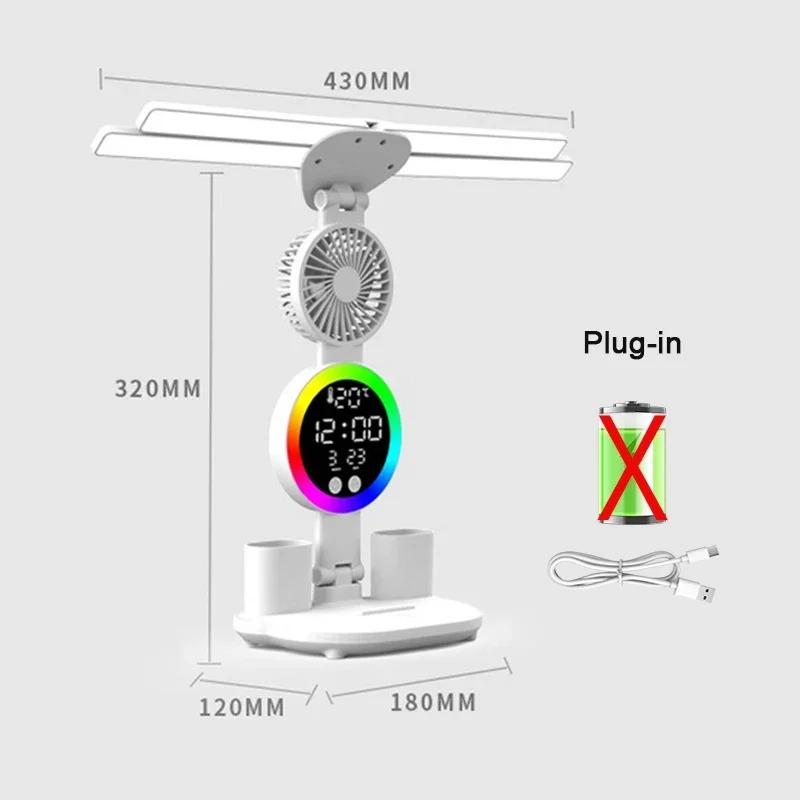 Modern LED Desk Lamp Clock Date Temperature Display Dimming Feature for Bedroom College Dorm Reading Room-ABS Body Square Shade