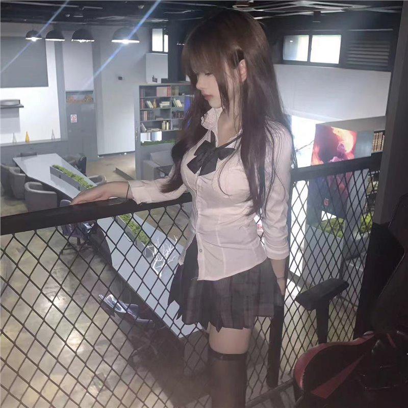 JK Academy Style Two-Piece Set: Tight Waist Shirt & Pleated Skirt