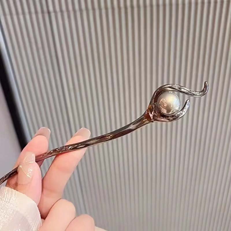 Fashion Black Pearl Hair Sticks For Women Simple Metal Chopstick Hair Clip Pin Headwear Wedding Headdress Jewelry Accessories