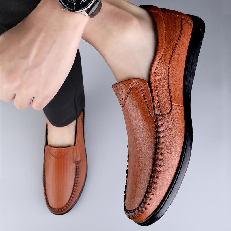 

Мужская обувь 2025 лето новая мужская простая ветровка слипоны удобная мягкая обувь для вождения нескользящая однотонная повседневная кожаная обувь 46