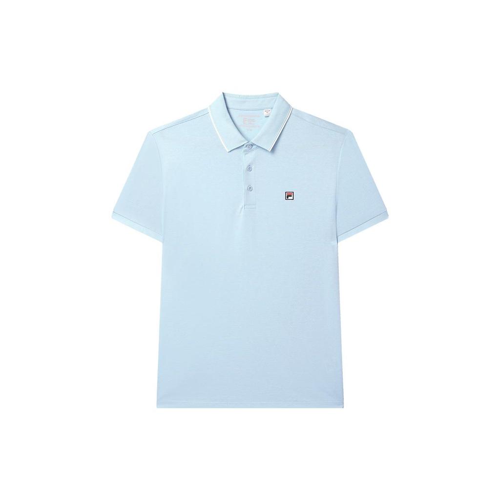 Fila Logo Print Casual Knit Short Sleeve Polo Shirt Men Polo Shirts Forget-Me-Not-Blue F11M321106ALB