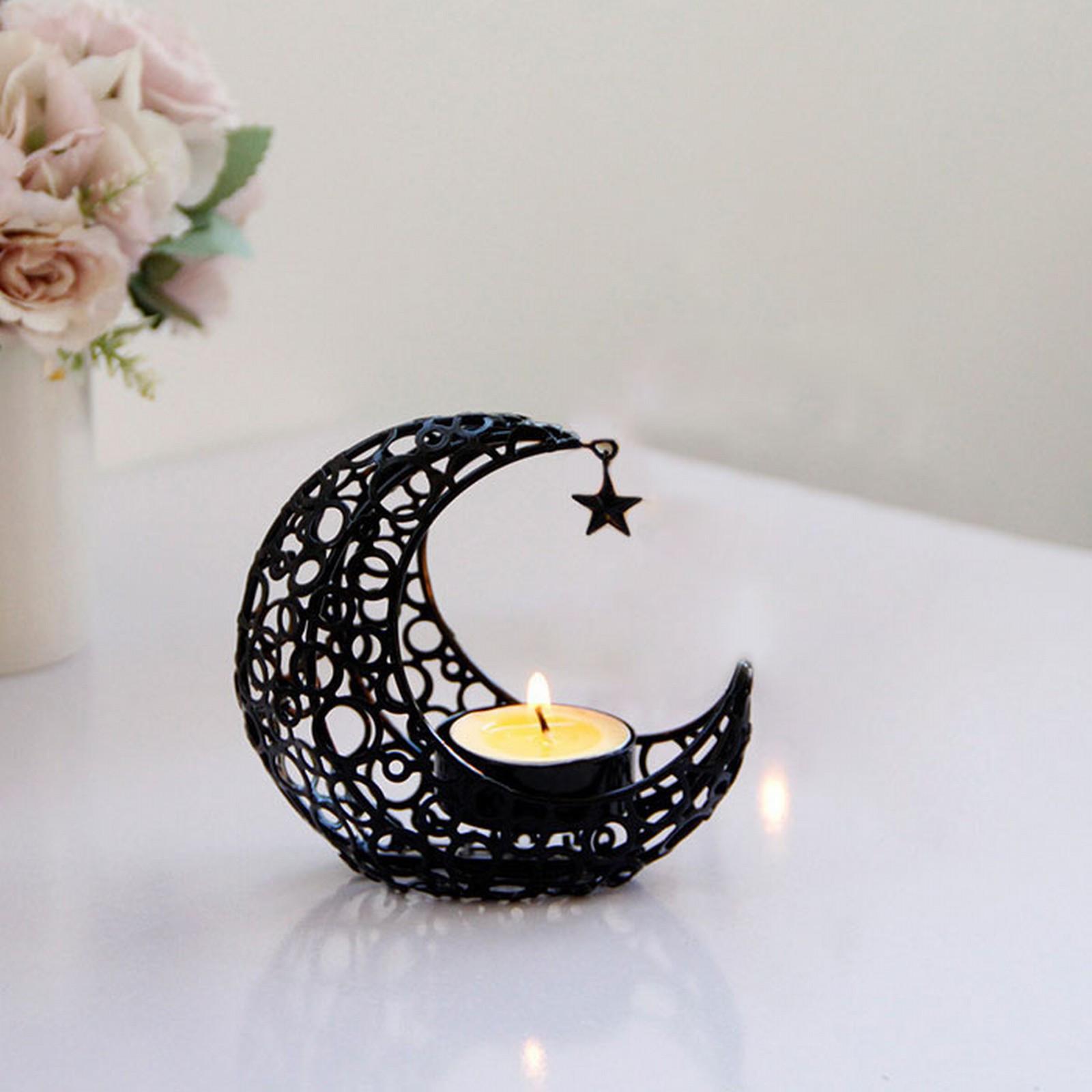 Luxury Golden Crescent Moon Star Ramadan Candle Holder Hollow Metal Candlestick Holder Home Decor Table Ornament One Size чёрный