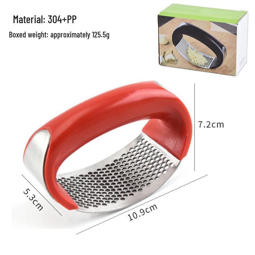 Stainless Steel Garlic Press & Peeler - Manual Ring-shaped Masher & Mincer Tool for Kitchen Use